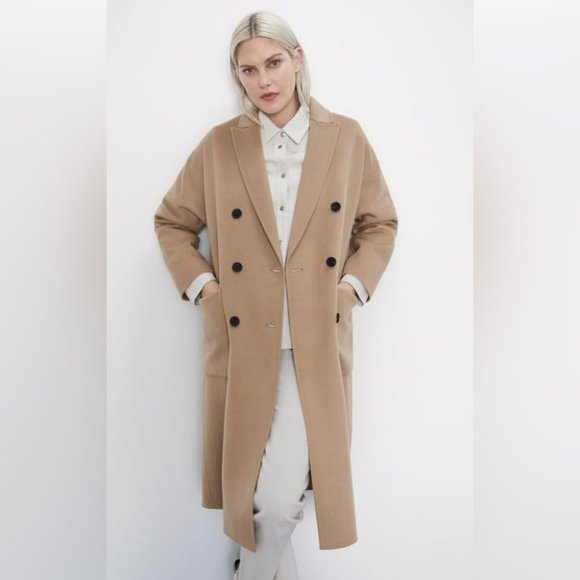 Zara Jackets & Blazers - ZARA Oversized Double-Breasted Coat Sz S in Camel